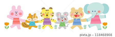手をつなぐかわいい動物たちのイラスト 手をつなぐかわいい動物たちのイラスト 118468908