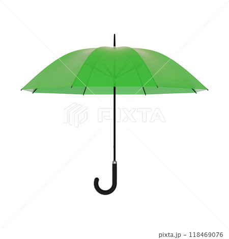Open green umbrella with black handle, isolated on white background Open green umbrella with black handle, isolated on white background 118469076