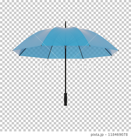 Open blue umbrella with black handle, isolated on white background 118469078