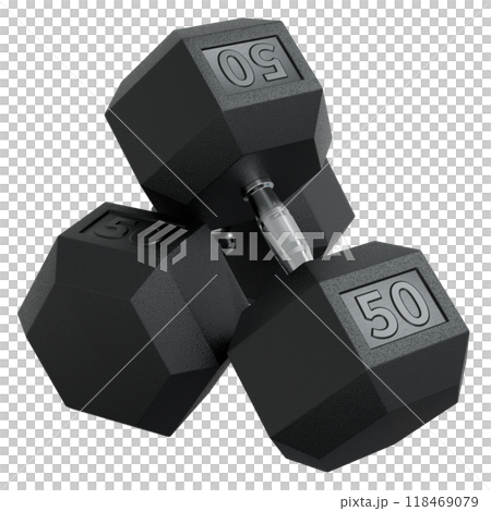 Two Hex Dumbbells with number 50, weightlifting gym equipment 118469079