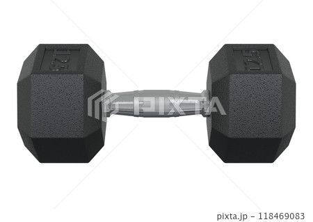 Hex Dumbbell with numbers 12.5, weightlifting gym equipment side view Hex Dumbbell with numbers 12.5, weightlifting gym equipment side view 118469083