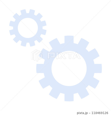 Two light blue interlocking gears in a minimalistic design. Ideal for technology, engineering, mechanics, automation, and teamwork themes. Simple flat vector style. Two light blue interlocking gears in a minimalistic design. Ideal for technology, engineering, mechanics, automation, and teamwork themes. Simple flat vector style. 118469126