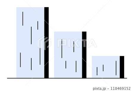 Three blue bars of varying heights on a white background with black outlines. Ideal for business analytics, performance metrics, financial data, statistical analysis, and reports. Professional, minima 118469152
