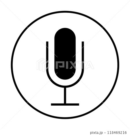 Minimalistic black microphone in a circle, perfect for podcasting, audio recording, and communication tools. Ideal for technology, broadcasting, communication, media, and music themes. Simply elegant Minimalistic black microphone in a circle, perfect for podcasting, audio recording, and communication tools. Ideal for technology, broadcasting, communication, media, and music themes. Simply elegant 118469216