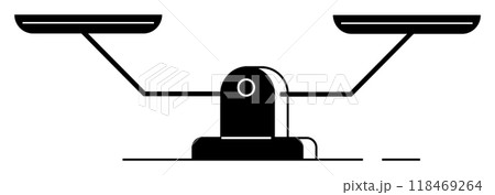 Black and white balance scale with a minimalistic design. Ideal for justice, equality, law, financial decisions, and scales. Simple, flat vector. 118469264