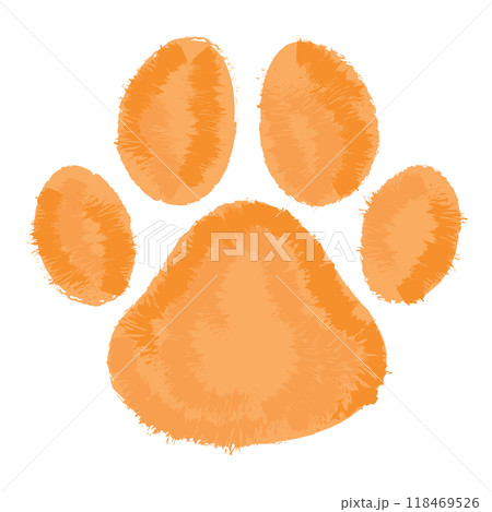 Illustration of dog's paw in crayon for puppy, decoration, sticker, cute patches, shirt print, adopt pet, rescue animal, foster home, shelter, logo, icon, label, sign, symbol, brooch, pin, vet 118469526