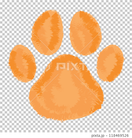 Illustration of dog's paw in crayon for puppy, decoration, sticker, cute patches, shirt print, adopt pet, rescue animal, foster home, shelter, logo, icon, label, sign, symbol, brooch, pin, vet 118469526