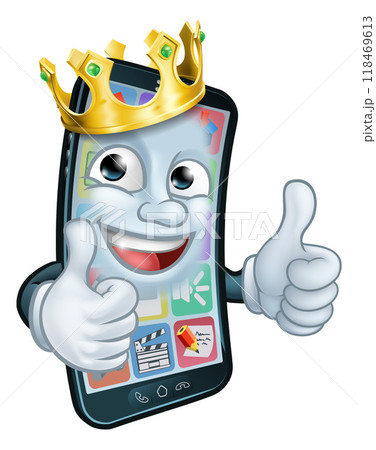 Mobile Phone King Crown Thumbs Up Cartoon Mascot 118469613