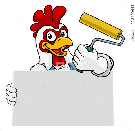 Rooster Painter Decorator Paint Roller Mascot Rooster Painter Decorator Paint Roller Mascot 118469641