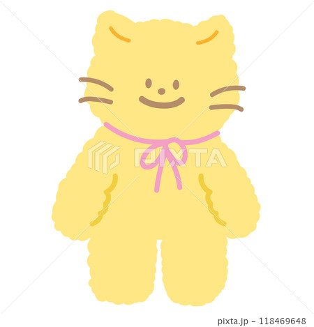 Illustration of cat wearing pink ribbon for pet costume, vet, adopt and rescue animal, foster home, shelter, cartoon, character, mascot, souvenir shop, cute patches, toy, kid doll, sticker, brooch 118469648