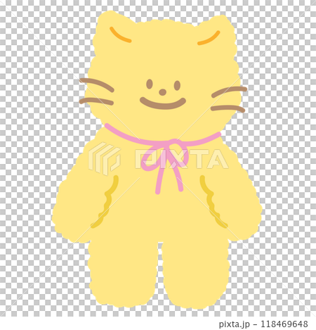 Illustration of cat wearing pink ribbon for pet costume, vet, adopt and rescue animal, foster home, shelter, cartoon, character, mascot, souvenir shop, cute patches, toy, kid doll, sticker, brooch 118469648