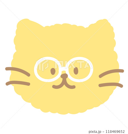 Illustration of cat wearing glasses for pet costume, vet, adopt and rescue animal, foster home, shelter, cartoon, character, mascot, souvenir shop, cute patches, toy, kid doll, sticker, brooch 118469652