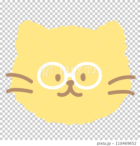 Illustration of cat wearing glasses for pet costume, vet, adopt and rescue animal, foster home, shelter, cartoon, character, mascot, souvenir shop, cute patches, toy, kid doll, sticker, brooch 118469652