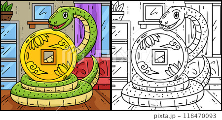 Year of the Snake Surrounding Coin Illustration Year of the Snake Surrounding Coin Illustration 118470093