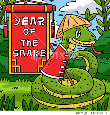 Year of the Snake Banner Colored Cartoon Year of the Snake Banner Colored Cartoon 118470123