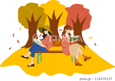 秋の公園で読書をする女性たちのイラスト(読書の秋) 秋の公園で読書をする女性たちのイラスト(読書の秋) 118470137