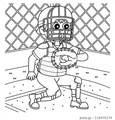 Baseball Catcher Coloring Page for Kids Baseball Catcher Coloring Page for Kids 118470174