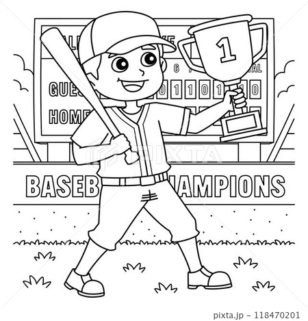 Baseball Player with Championship Trophy Coloring  Baseball Player with Championship Trophy Coloring  118470201
