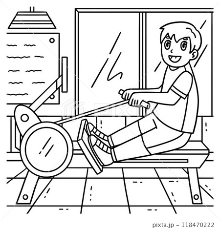 Rowing Oarsman on Indoor Rowing Machine Coloring Rowing Oarsman on Indoor Rowing Machine Coloring 118470222