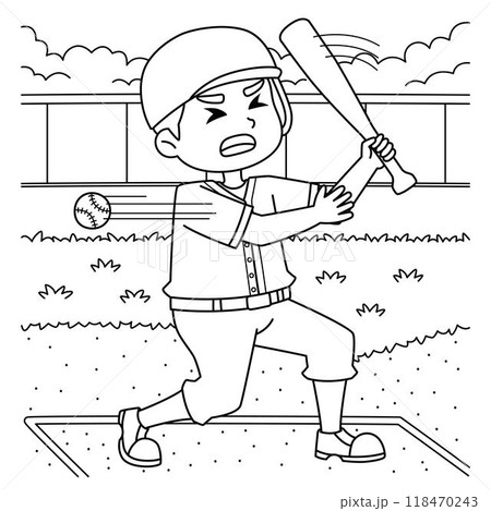 Baseball Player Strike Out Coloring Page for Kids 118470243