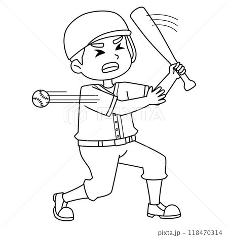 Baseball Player Strike Out Isolated Coloring Page 118470314