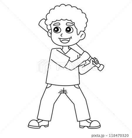 Baseball Kid Playing Isolated Coloring Page  118470320