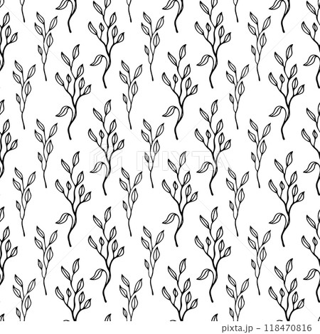 Leaves simple greenery seamless pattern with line art nature branch Leaves simple greenery seamless pattern with line art nature branch 118470816