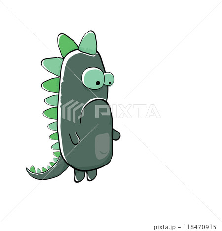 vector funny cartoon cute green monster dinosaur isolated on white background. Vector funny green mascot dragon. Hand drawn Dino logo design template 118470915