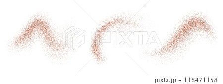 Red pepper spice powder. Realistic 3d vector dried condiment explode, abstract swirls and curves. Grainy scattered spicy burst or splashes. Overlay effect of chili, jalapeno, paprika spice splatters Red pepper spice powder. Realistic 3d vector dried condiment explode, abstract swirls and curves. Grainy scattered spicy burst or splashes. Overlay effect of chili, jalapeno, paprika spice splatters 118471158