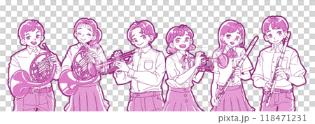 楽器を持つ笑顔の6人のイラスト 118471231