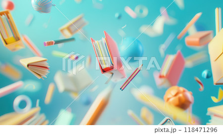 Floating School Supplies in Creative Motion 118471296