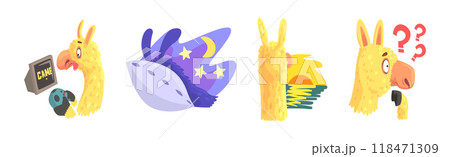 Cute Llama Character Head Emotion and Pose Vector Set 118471309