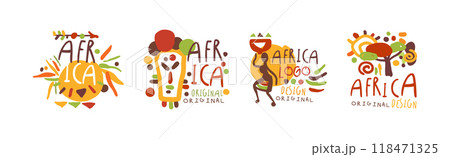 Africa Logo Original Design with Hand Drawn Element Vector Set 118471325