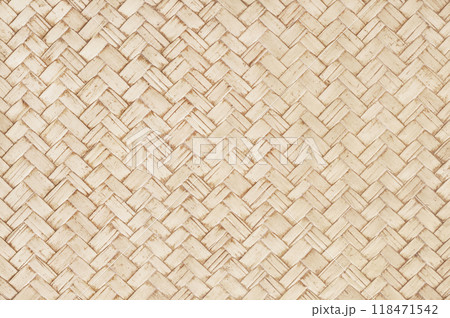 Old bamboo weaving pattern, woven rattan mat texture for background and design art work. 118471542