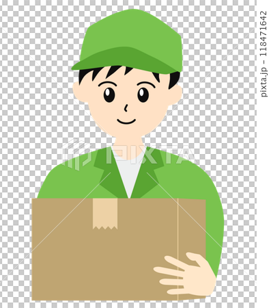 Male courier worker carrying cardboard packages 118471642