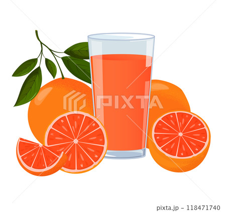 Glass of grapefruit juice surrounded by fresh grapefruits Glass of grapefruit juice surrounded by fresh grapefruits 118471740