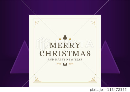 Merry Christmas congratulations greeting card classic spruce premium ornate design vector 118472555