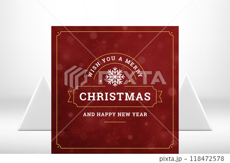 Red classic Merry Christmas congratulations greeting card blurred snowflakes design vector 118472578
