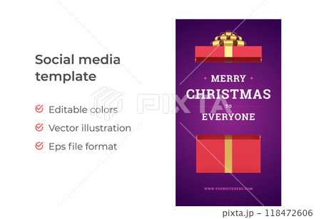 Merry Christmas red gift box congratulations social media stories template realistic 3d icon vector 118472606