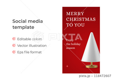 Red classic Merry Christmas congrats social media stories template Xmas spruce bauble 3d icon vector 118472607
