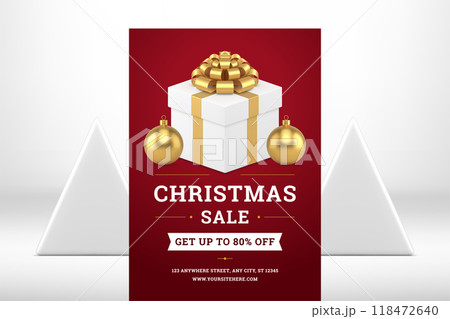 Red advertising poster Christmas seasonal winter sale flyer template realistic 3d icon vector Red advertising poster Christmas seasonal winter sale flyer template realistic 3d icon vector 118472640
