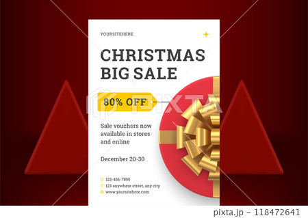Christmas big sale shopping commercial offer promo flyer template gift box top view 3d icon vector Christmas big sale shopping commercial offer promo flyer template gift box top view 3d icon vector 118472641