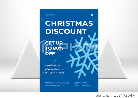 Christmas seasonal discount web flyer template blue snowflake crystal realistic 3d icon vector Christmas seasonal discount web flyer template blue snowflake crystal realistic 3d icon vector 118472647