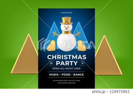 Christmas disco night party announcement flyer template blue premium design realistic 3d icon vector Christmas disco night party announcement flyer template blue premium design realistic 3d icon vector 118472661