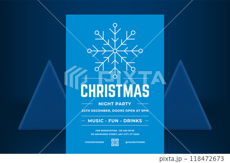 Christmas night music party blue flyer template elegant snowflake decorative design vector 118472673