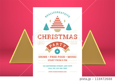 Xmas festive winter holiday celebration event announce vintage flyer template place for text vector Xmas festive winter holiday celebration event announce vintage flyer template place for text vector 118472688