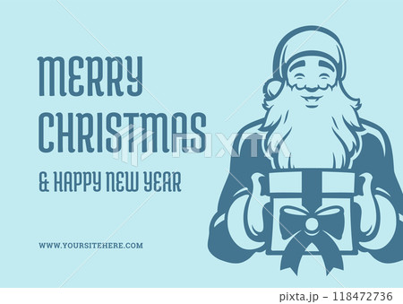 Santa Claus with festive gift box Merry Christmas vintage greeting card vector illustration 118472736