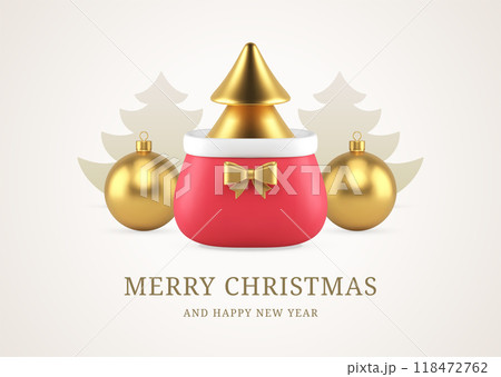Happy New Year congratulations greeting card template winter holiday design realistic 3d icon vector 118472762