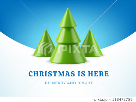 Xmas celebration festive greeting card template green spruce bauble realistic 3d icon vector 118472789