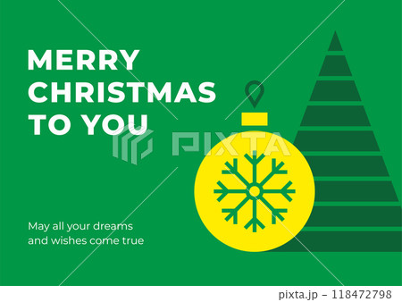 Xmas holiday green trendy greeting card template spruce toy ball design vector illustration 118472798